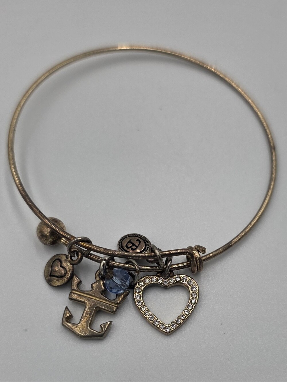 Brighton Anchor & Crystal Heart Charm Bangle Bracelet - Picture 3 of 3